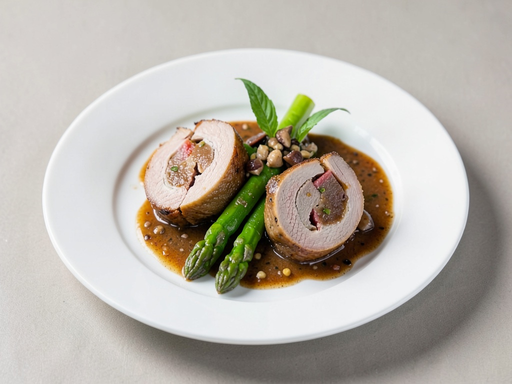 Roulades de veau aux asperges vertes et sauce aux cèpes