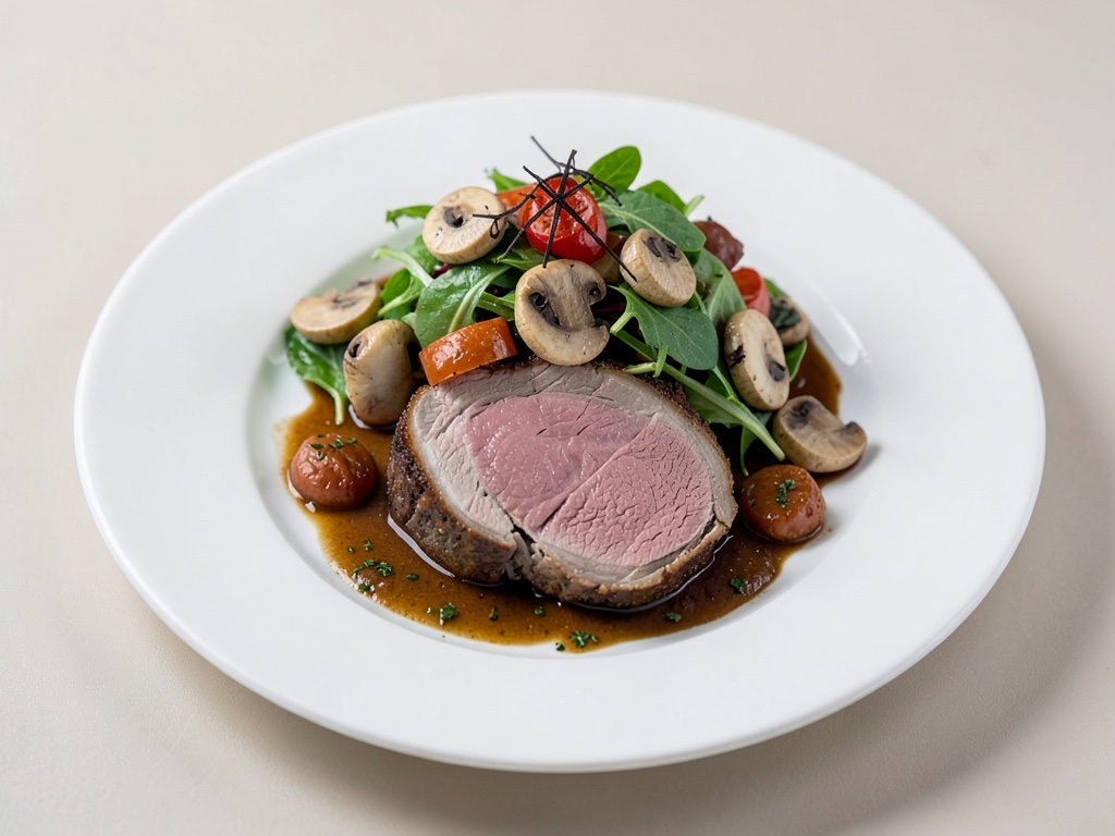 Lingua di vitello tenera con insalata di funghi fresca
