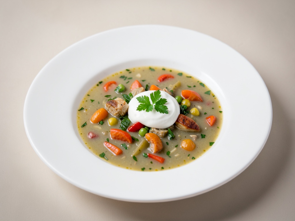 Soupe italienne froide et rafraîchissante aux légumes avec trempette au yaourt
