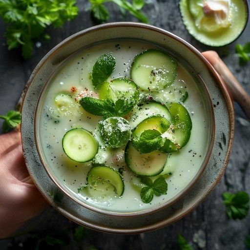Sopa fría refrescante de pepino y menta