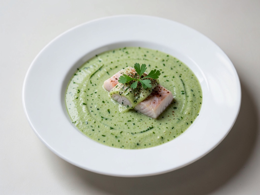 Zuppa fredda rinfrescante di cetrioli con merluzzo marinato