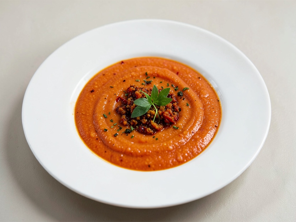 Zuppa fredda rinfrescante di pomodori e melone con tocco di peperoncino