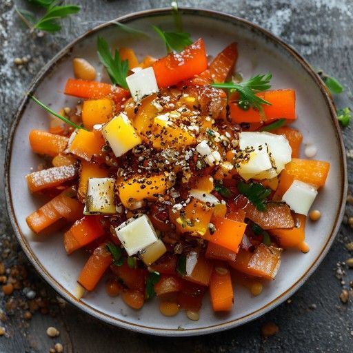 Carottes caramélisées au miel sur légumes d'épeautre et lentilles