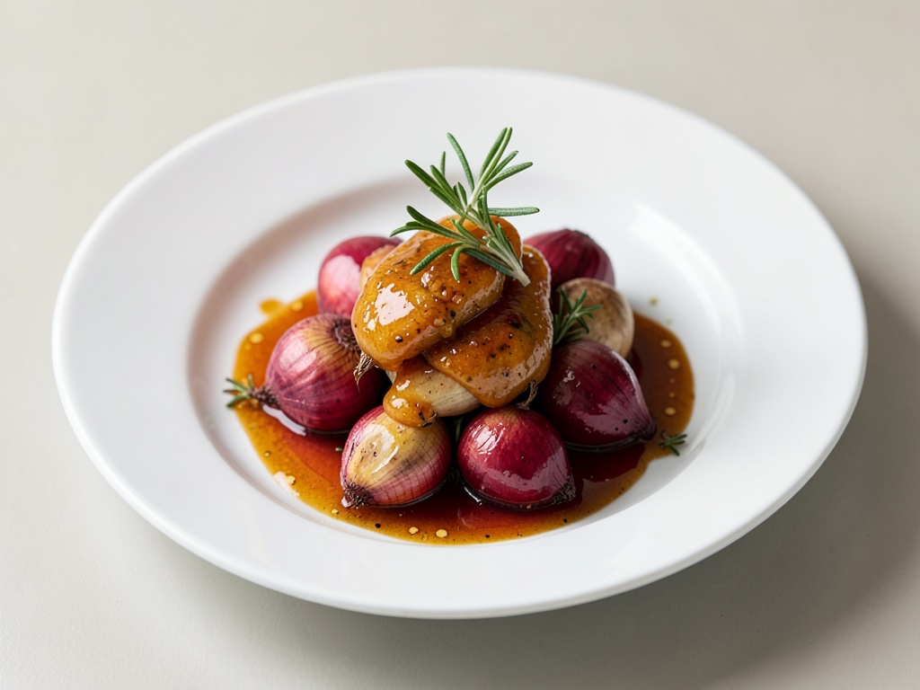 Scalogne dolci al miele con vino rosso e rosmarino