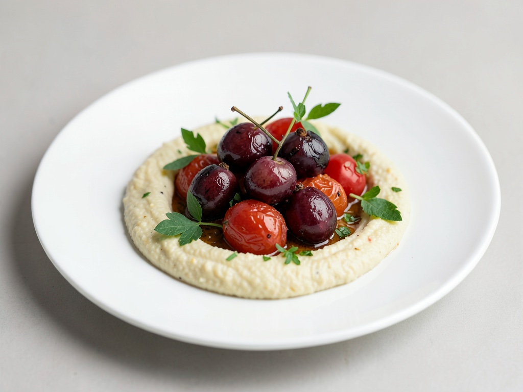 Raisins et tomates caramélisés sur houmous