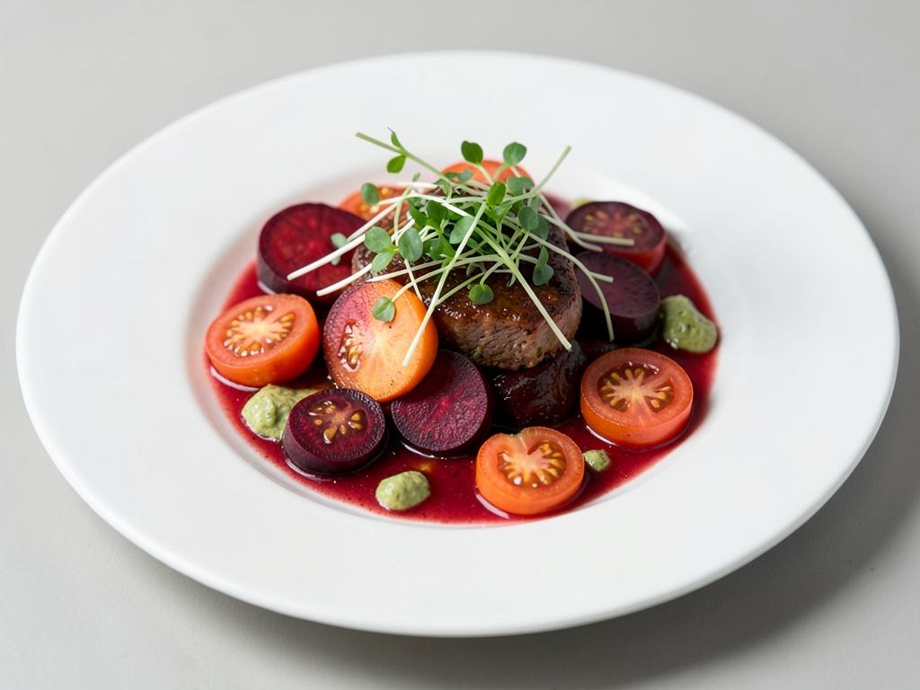 Frischer Saft aus Karotten, Roter Bete und Tomaten mit frischen Sprossen