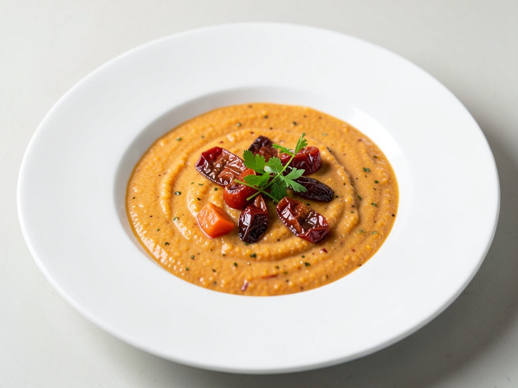 Zuppa cremosa di carote con pomodori secchi