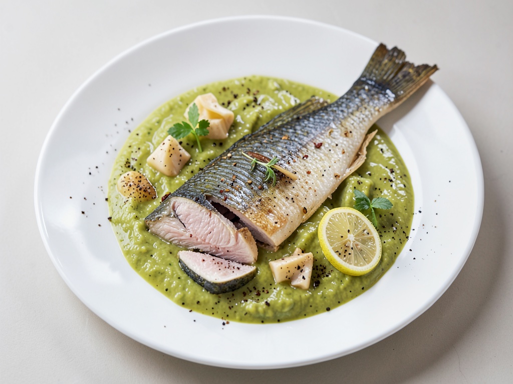 Carpa al vapore con mix di zucchine e rucola
