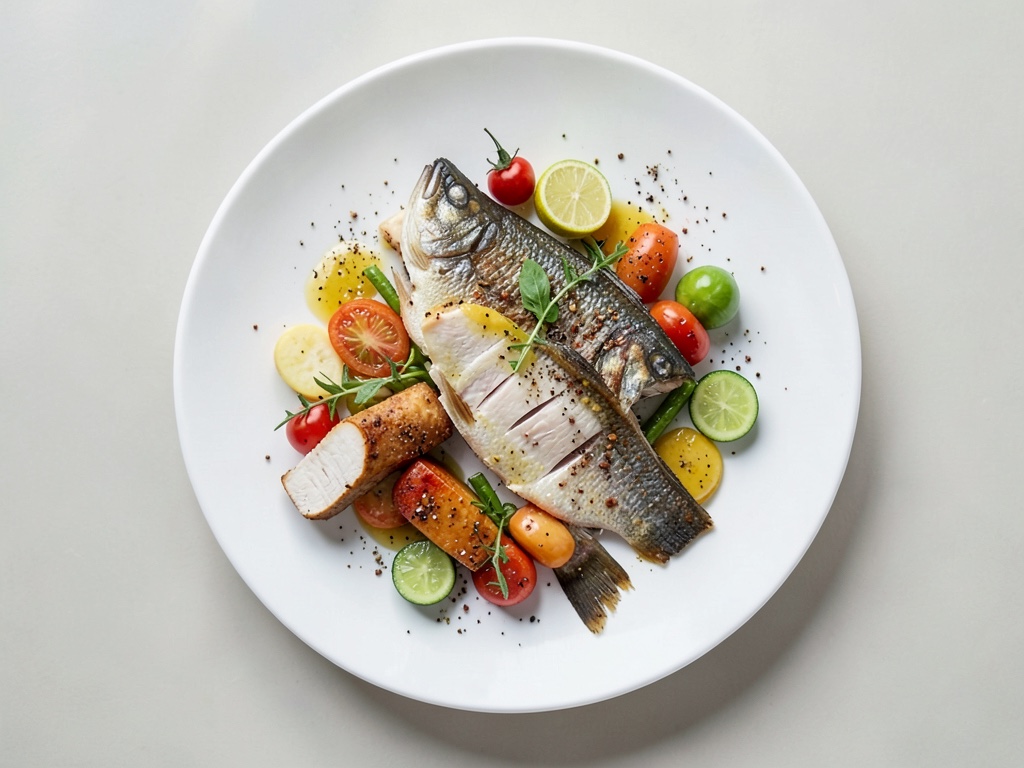 Carpe au four avec mélange de légumes et pommes
