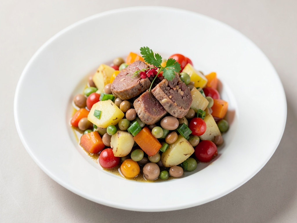 Insalata di patate e fagioli fruttata con filetti di aringa