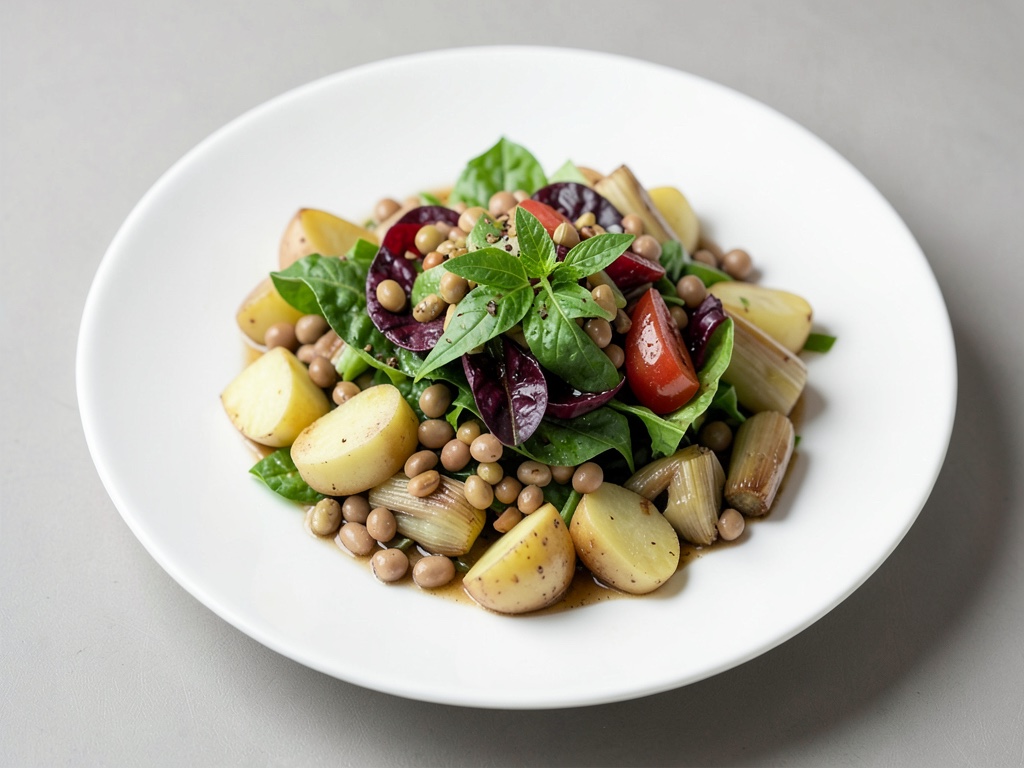 Insalata fresca con patate, fagioli e carciofi