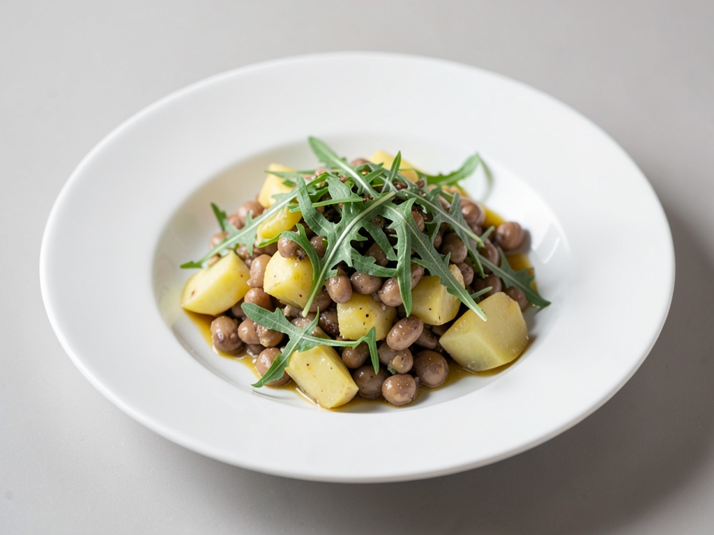 Insalata di patate e fagioli con rucola