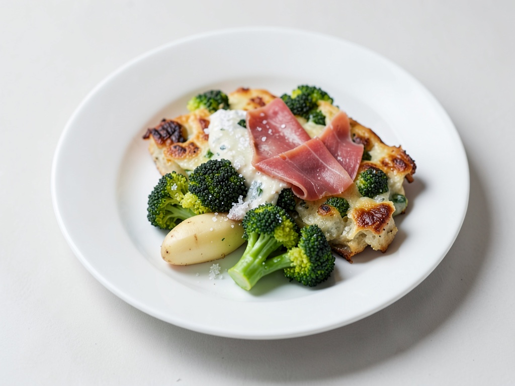 Gratin cremoso di patate e broccoli con salmone affumicato
