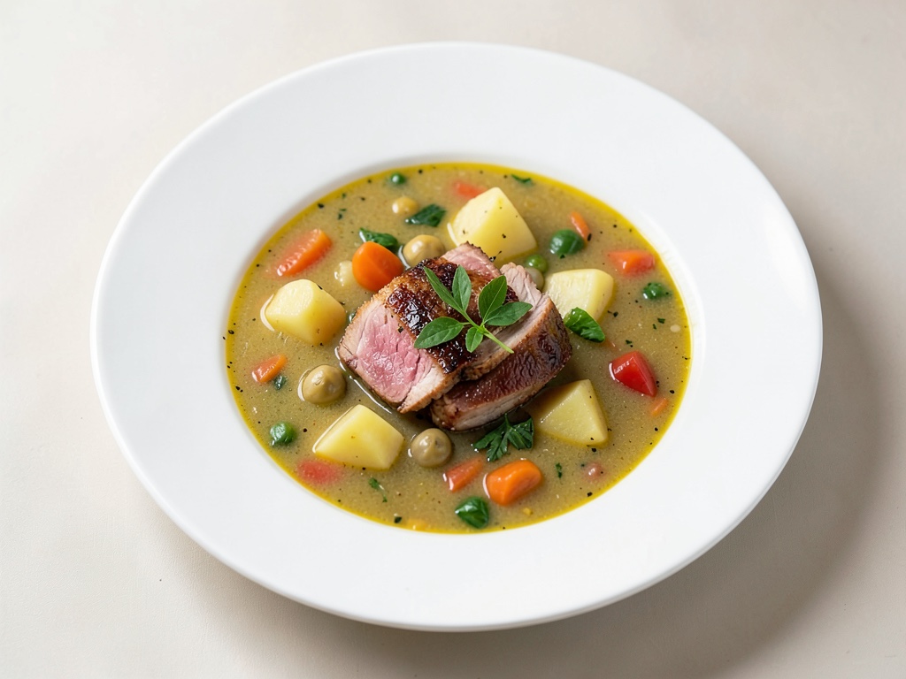 Sopa sabrosa de patatas y verduras con Kassler