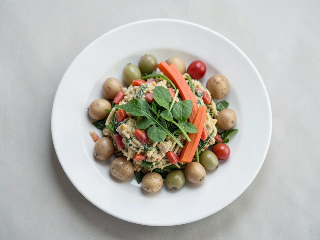 Insalata tiepida di patate e verdure con rafano e spinaci