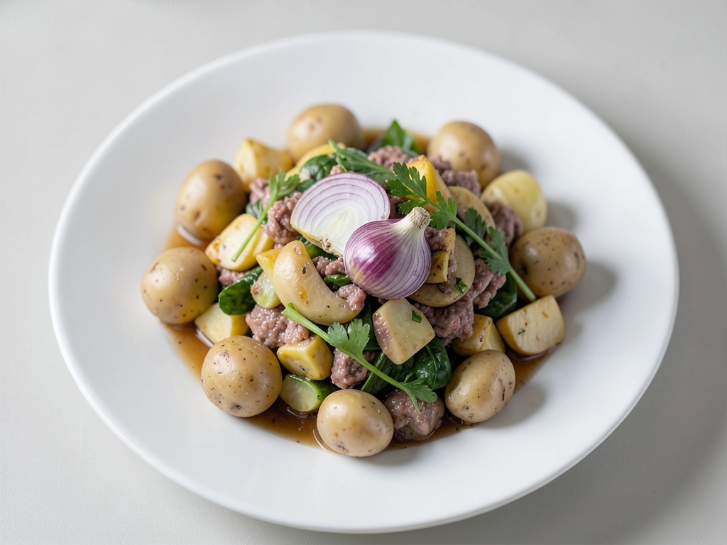 Insalata tiepida di patate e giersch con lenticchie