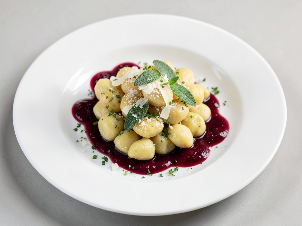 Gnocchi di patata con salvia, parmigiano e succo d'uva