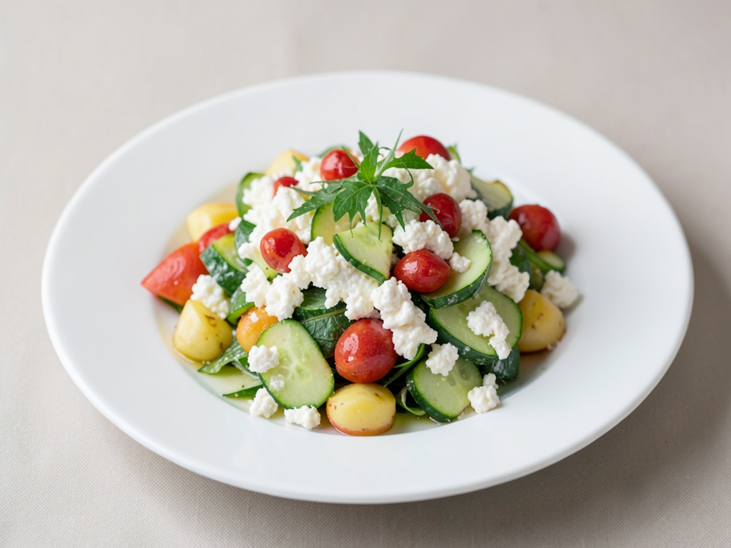 Insalata fresca di patate e cetrioli con formaggio fresco