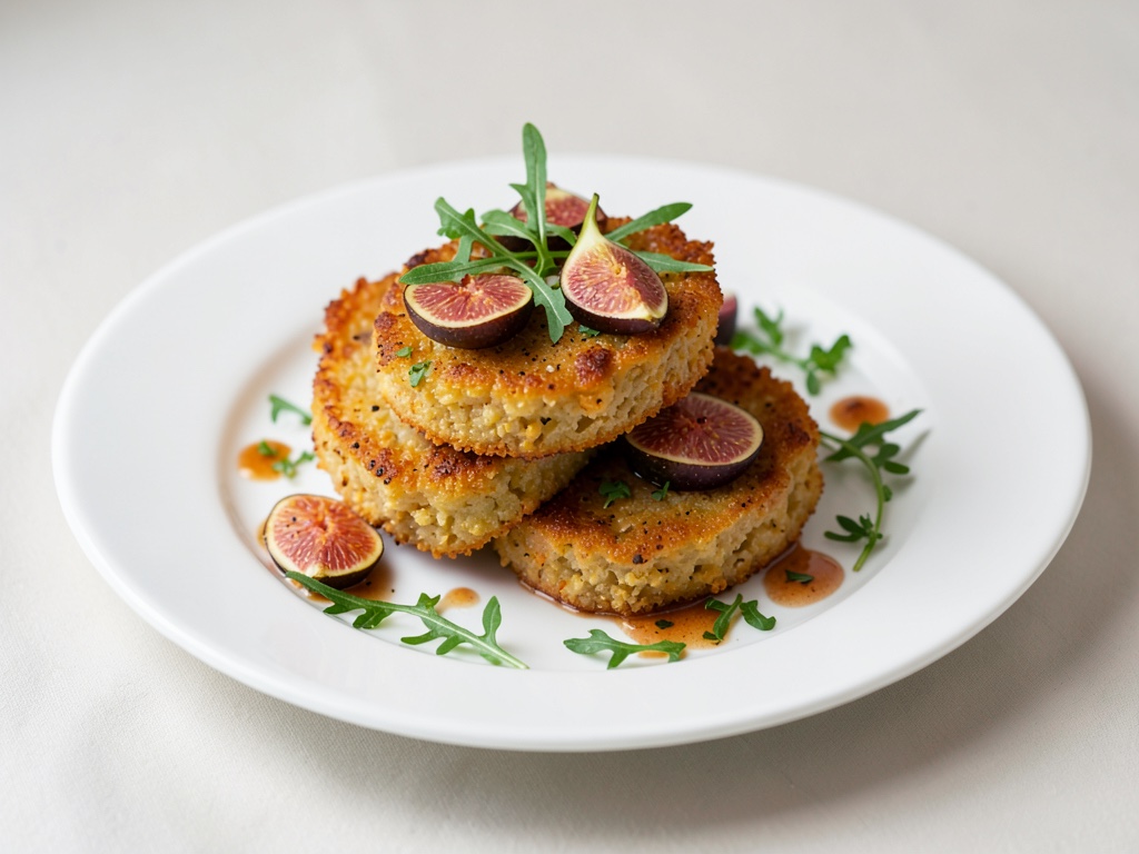 Sandwich croccanti di pasta di patate con fichi e rucola