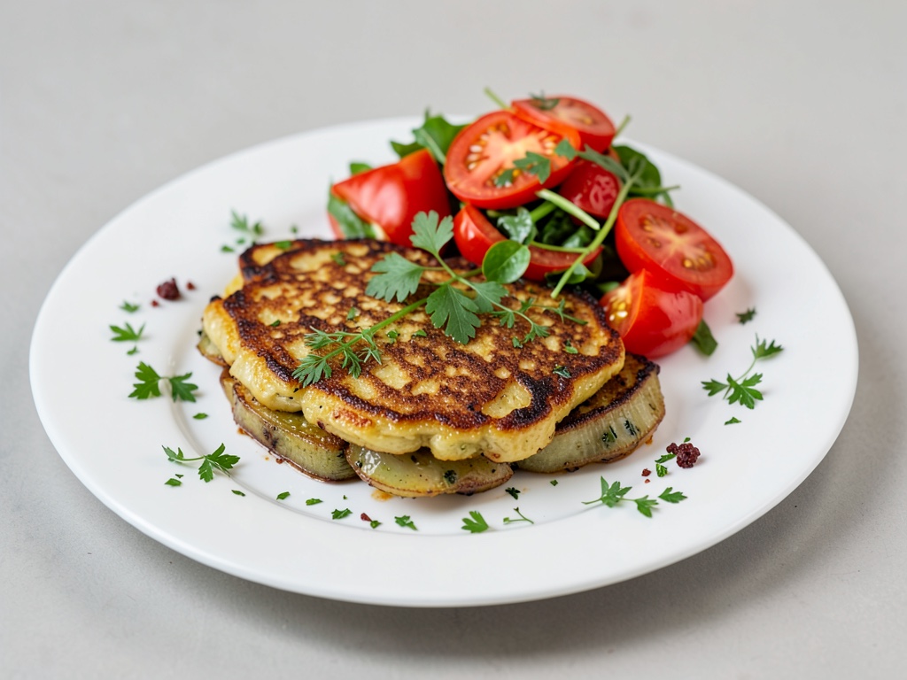 Crocchette croccanti di patate e cavolo rapa con insalata di pomodori fresca