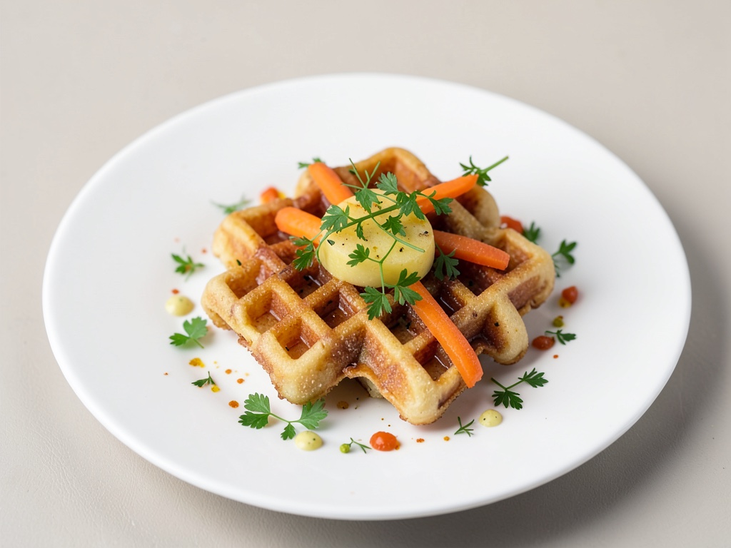 Waffle croccanti con patate, carote ed erbe