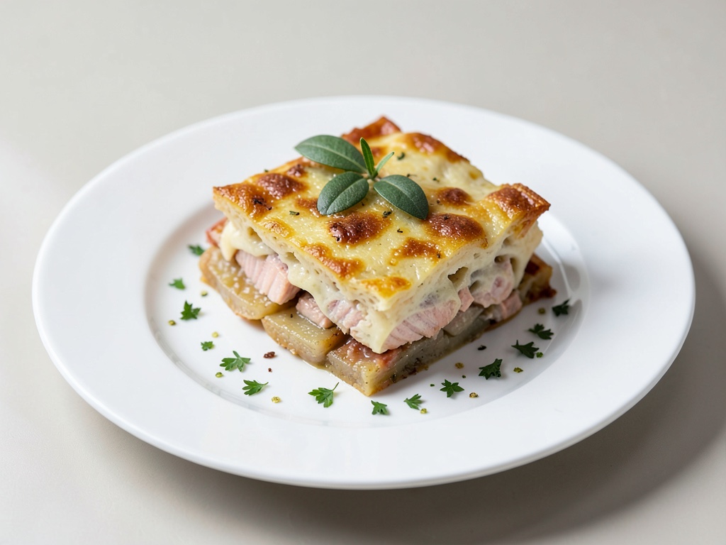 Gratin de patatas y salmón con tapa de aceitunas
