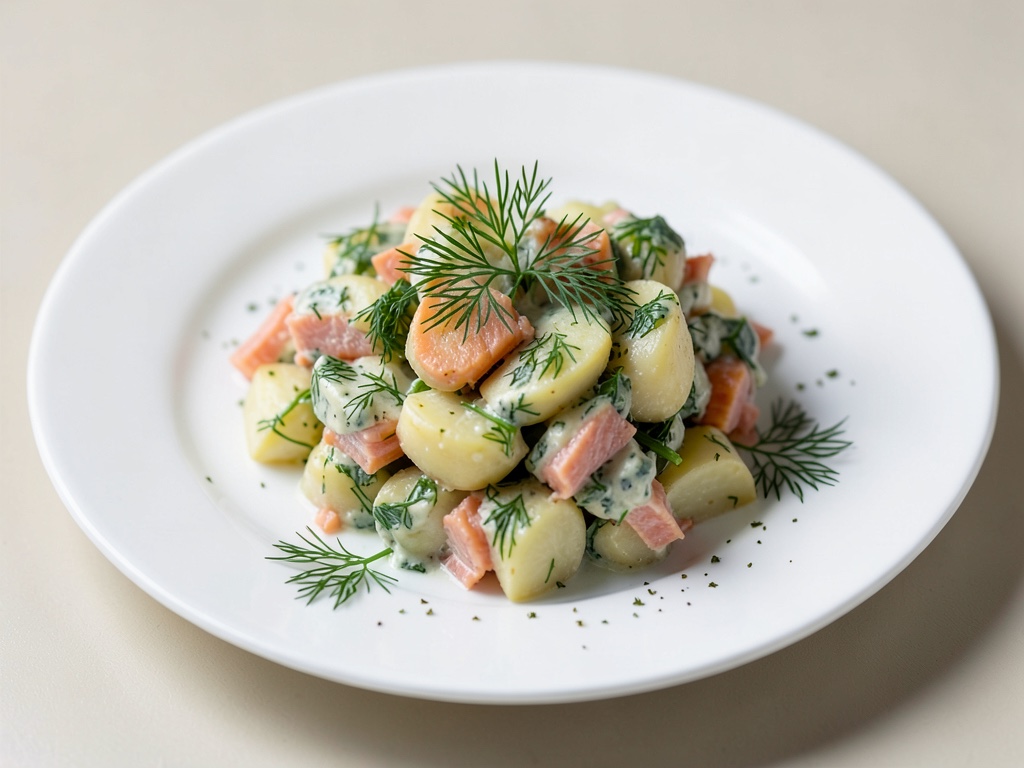 Insalata fresca di patate e salmone con aneto