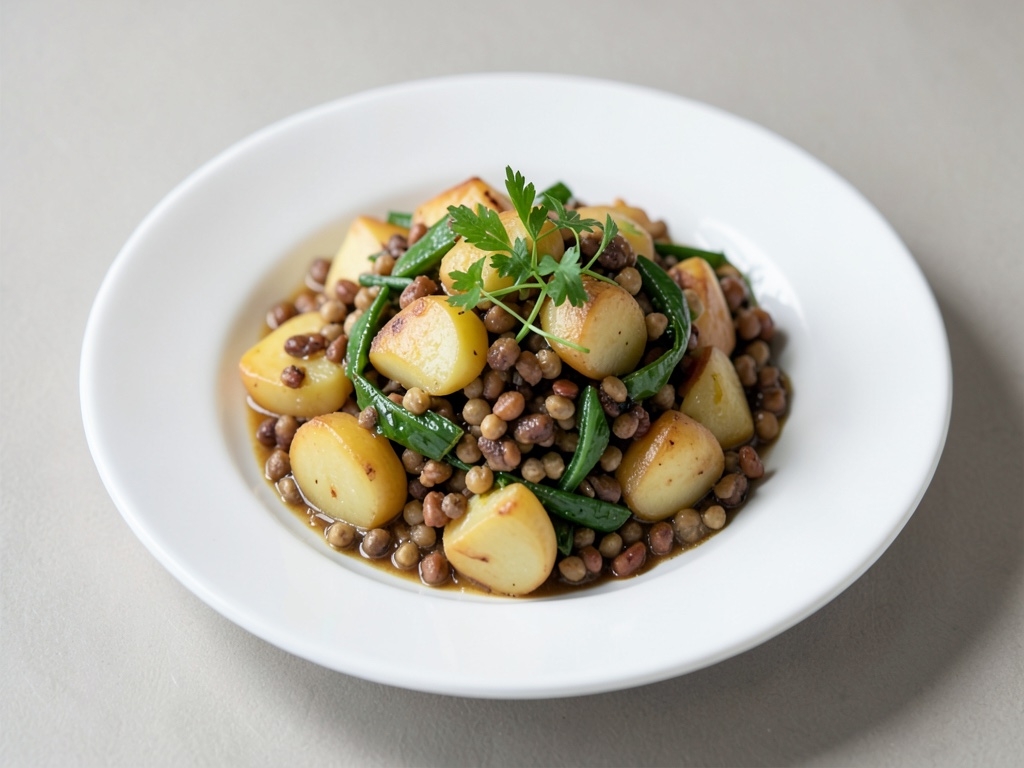 Salade tiède de pommes de terre et lentilles