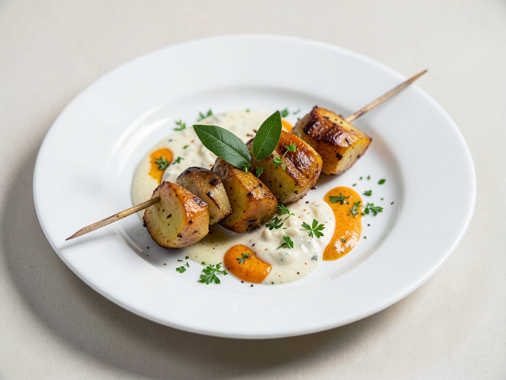 Spiedini di patate con alloro e salsa di carote