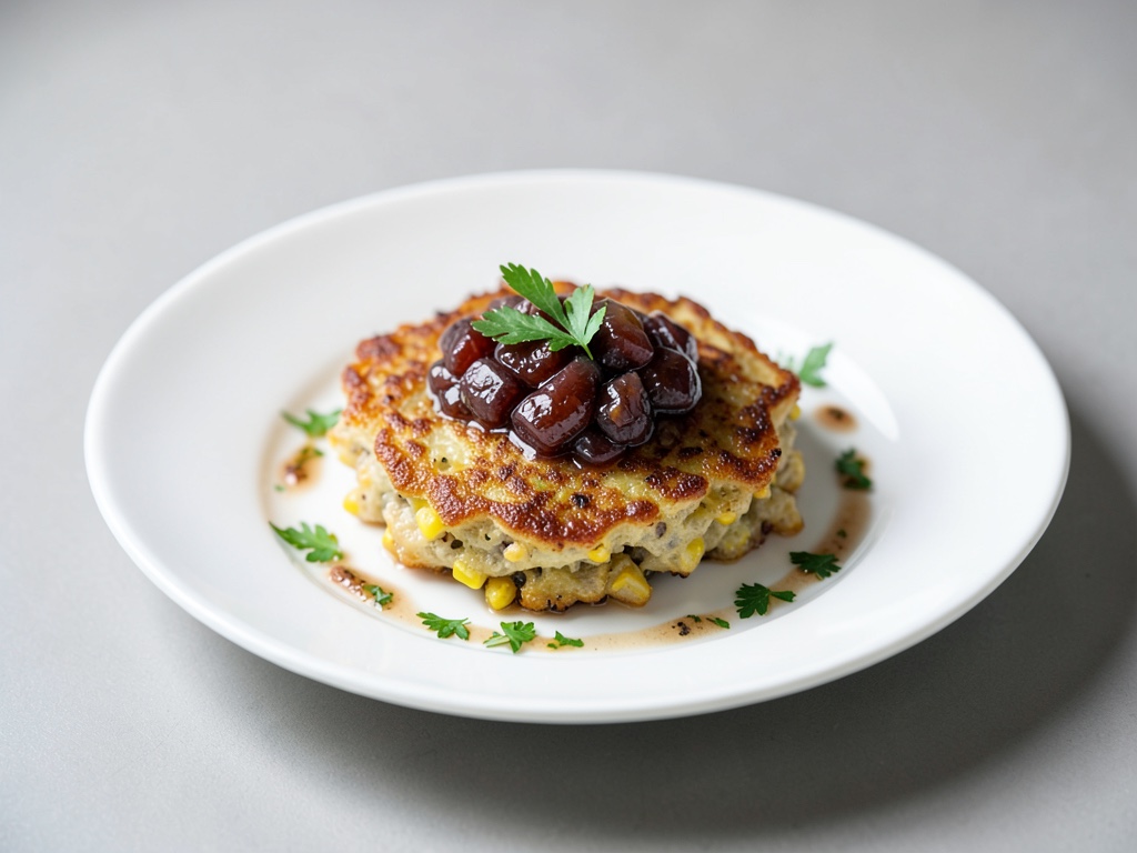 Crocchette croccanti di patate e mais con prugne e cipolle