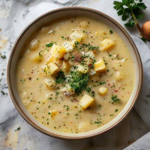 Sopa cremosa de patata y rábano picante