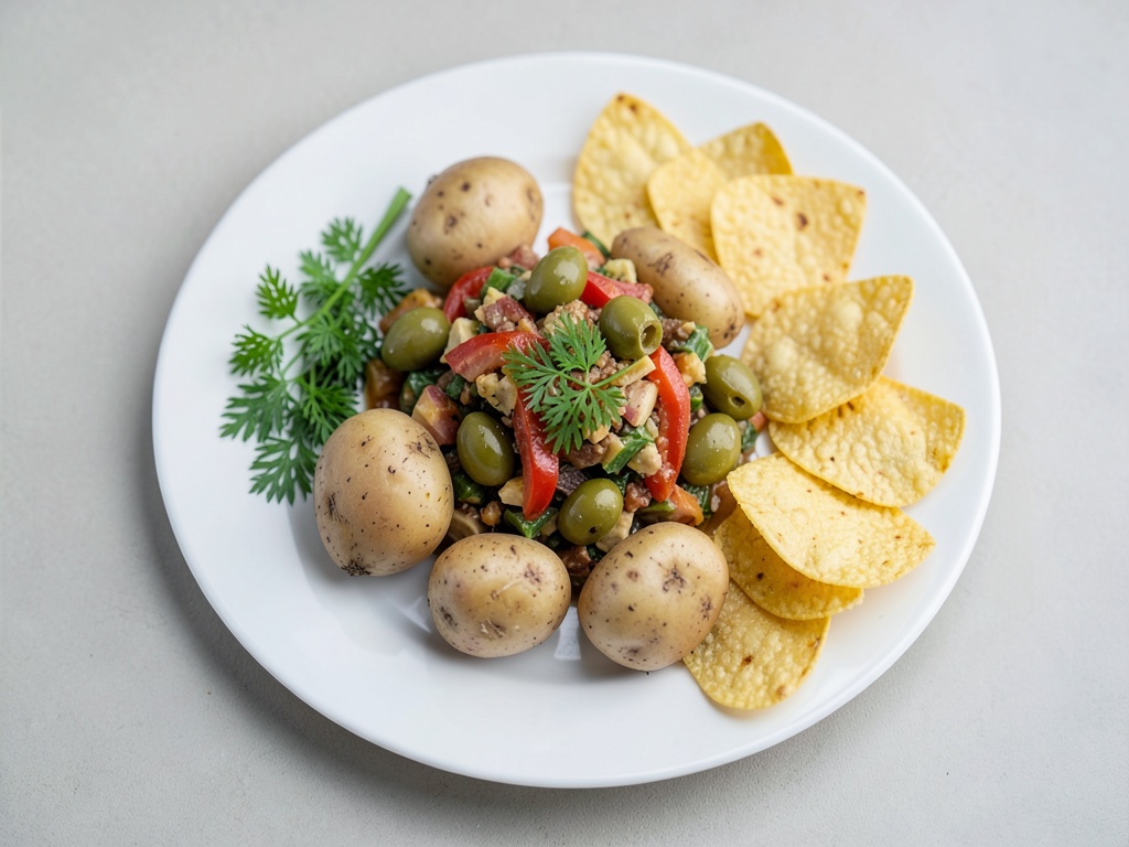 Tacos croccanti ripieni di insalata di patate e olive