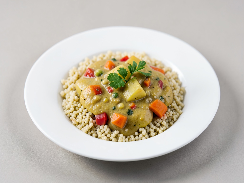 Curry cremoso di patate e peperoni con couscous