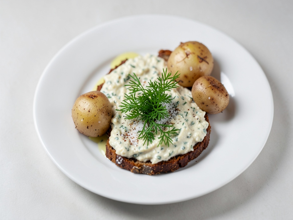 Écrasé de pommes de terre et quark sur pumpernickel