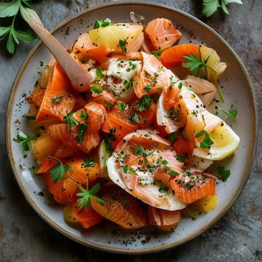 Insalata di patate calda con salmone affumicato
