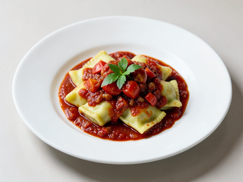 Ravioli di patate fatti in casa con salsa di pomodorini e cipolle