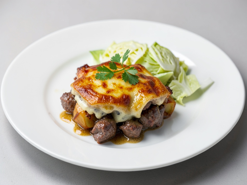Gratin de pommes de terre et bœuf au chou frisé
