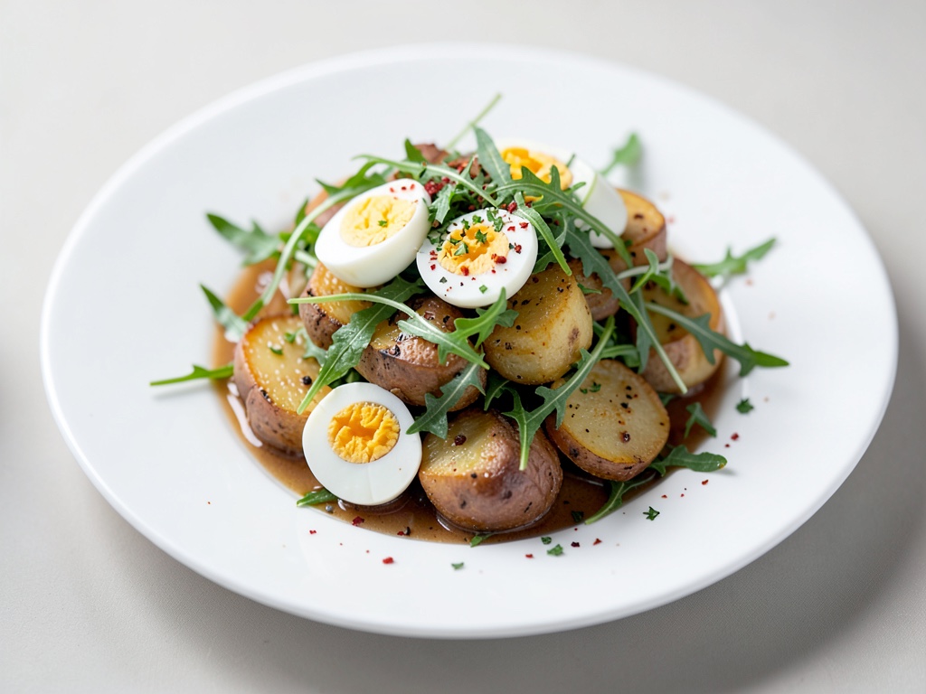 Insalata tiepida di patate e rucola con uova sode