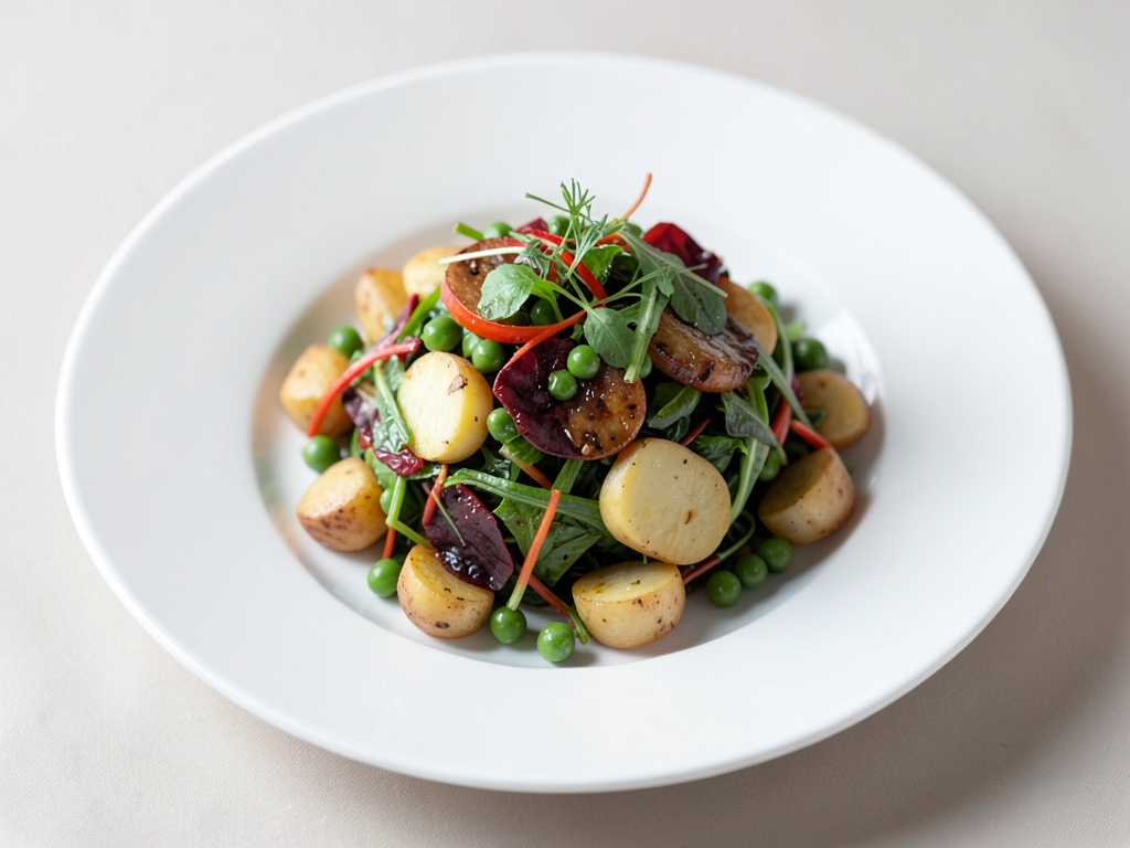 Insalata di patate, rucola e piselli