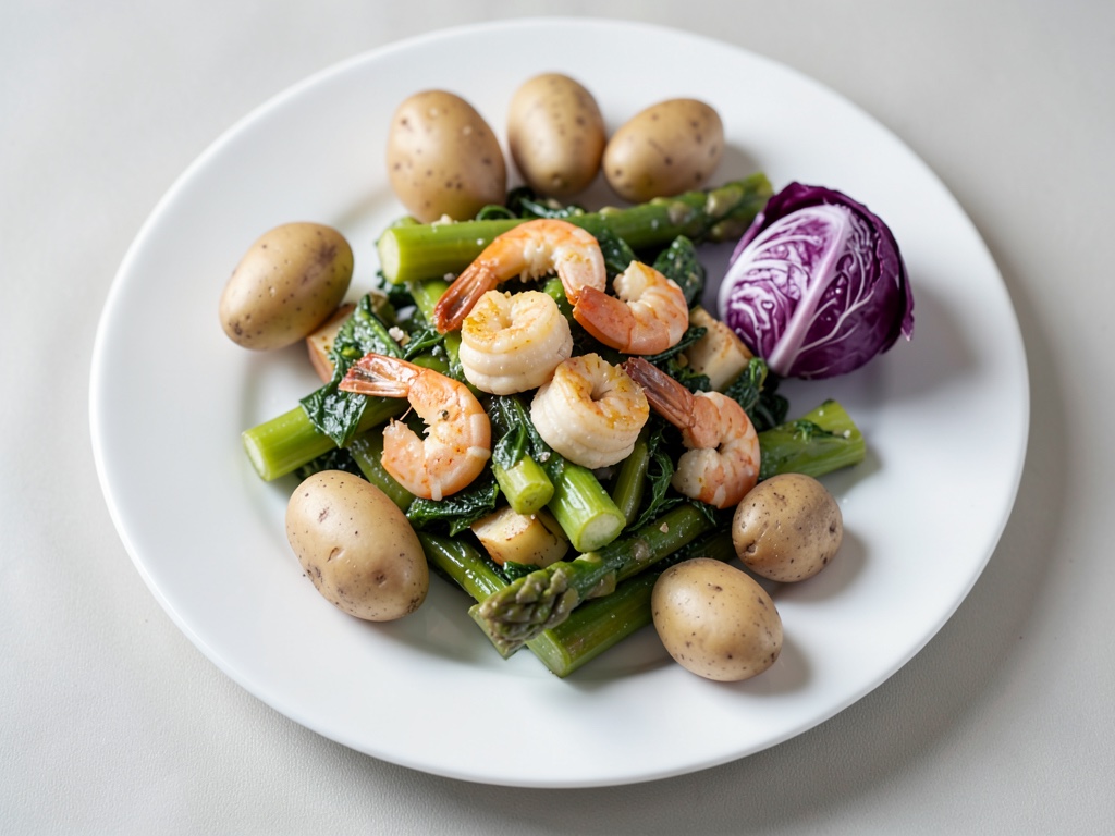 Salade de pommes de terre et asperges aux crevettes