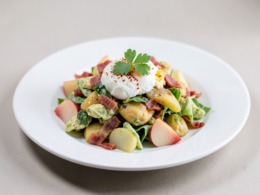 Insalata classica di patate, pancetta, uova e mele