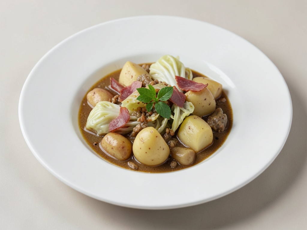Sopa contundente con patatas, col rizada y panceta