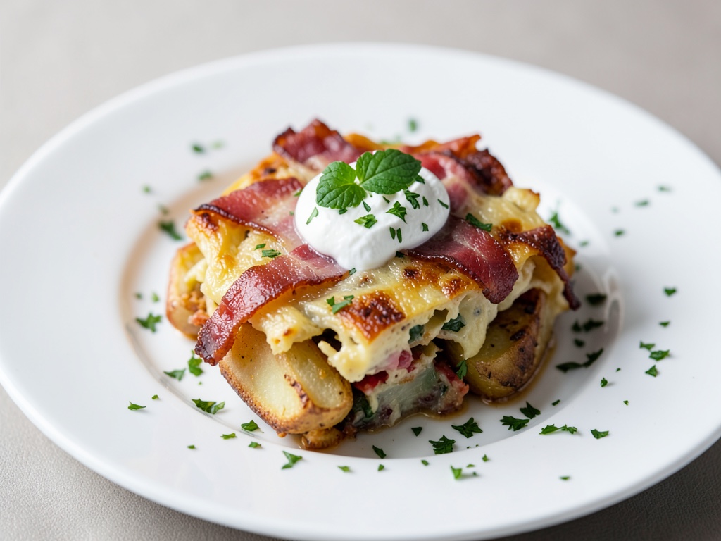 Gratin di patate croccante con pancetta e panna acida