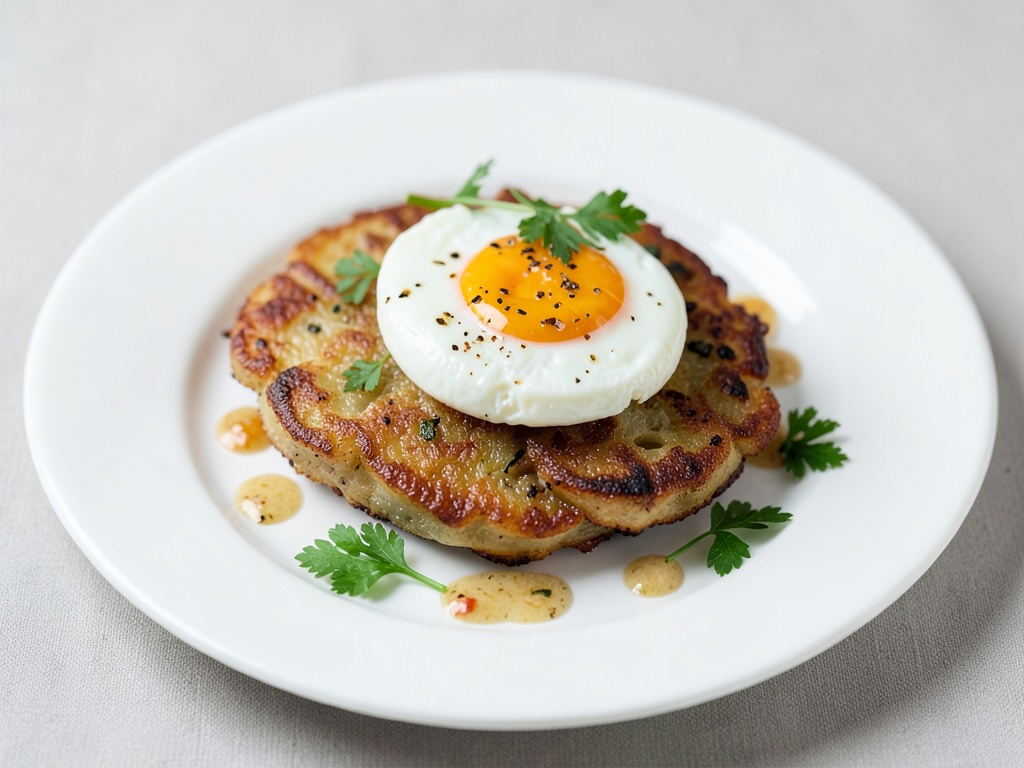 Gaufrettes de pommes de terre croustillantes aux œufs pochés