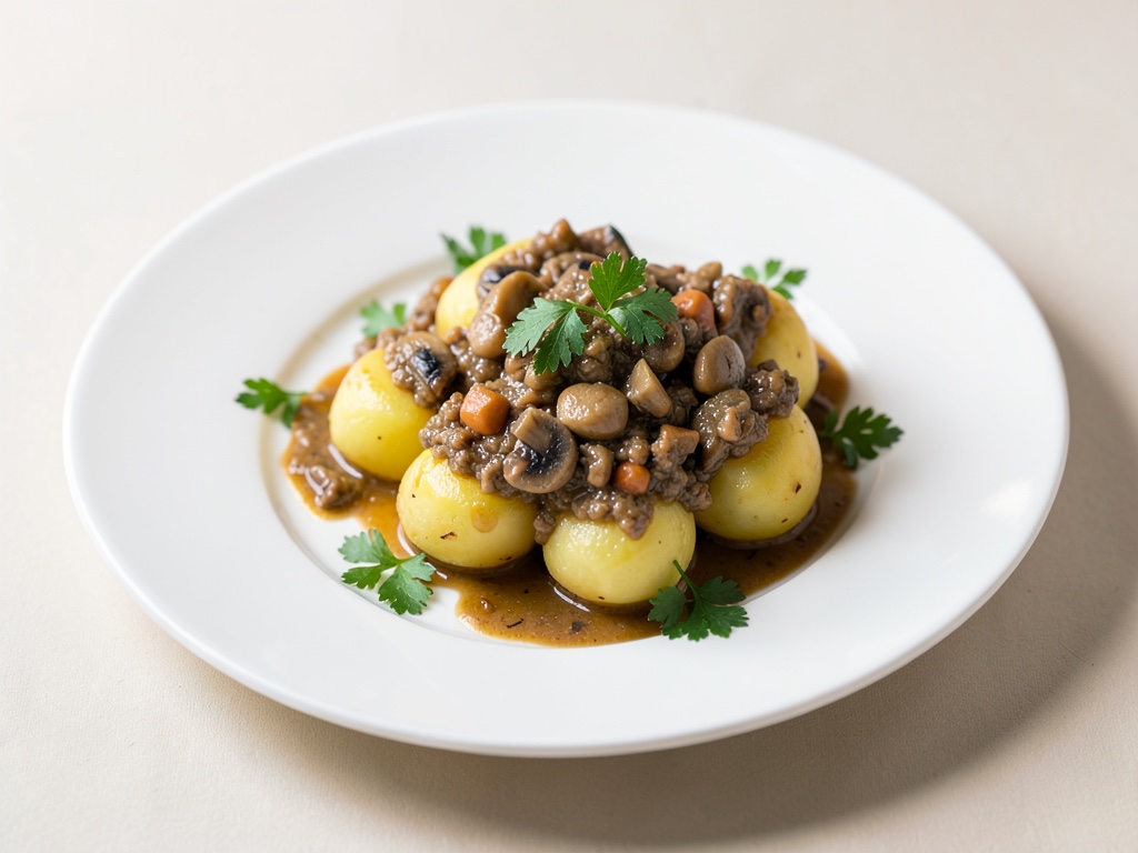 Knödel de pommes de terre au ragoût de champignons