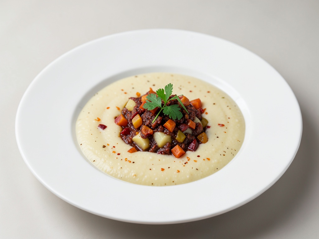 Zuppa di patate cremosa con topping al peperoncino