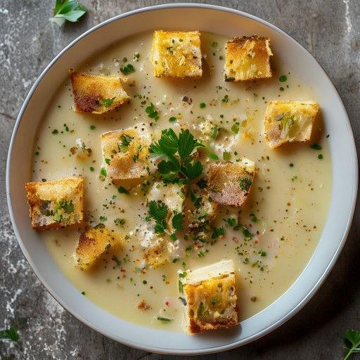 Zuppa di patate cremosa con crostini croccanti