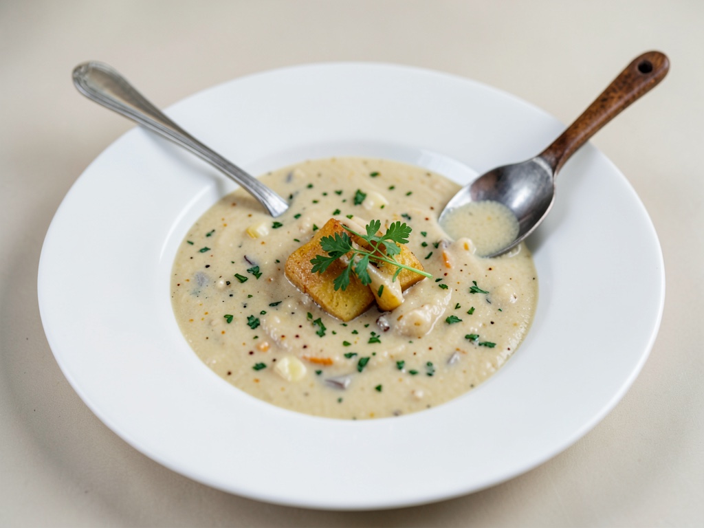 Cremige Kartoffelsuppe mit Blätterteig-Löffeln