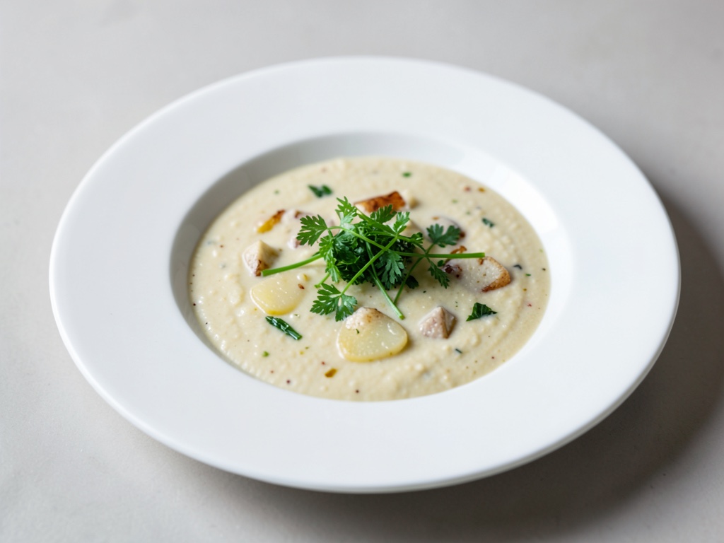 Zuppa cremosa di patate con crescione fresco