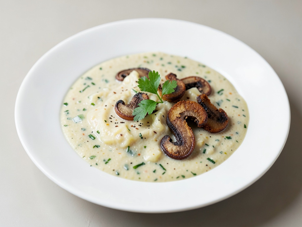 Zuppa cremosa di patate e sedano con porcini fritti